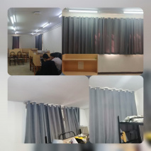 نصب پرده  برای اتاق ها و سالن مطالعه خوابگاه پسران  و اتاق های خوابگاه های یاس و نرگس دختران